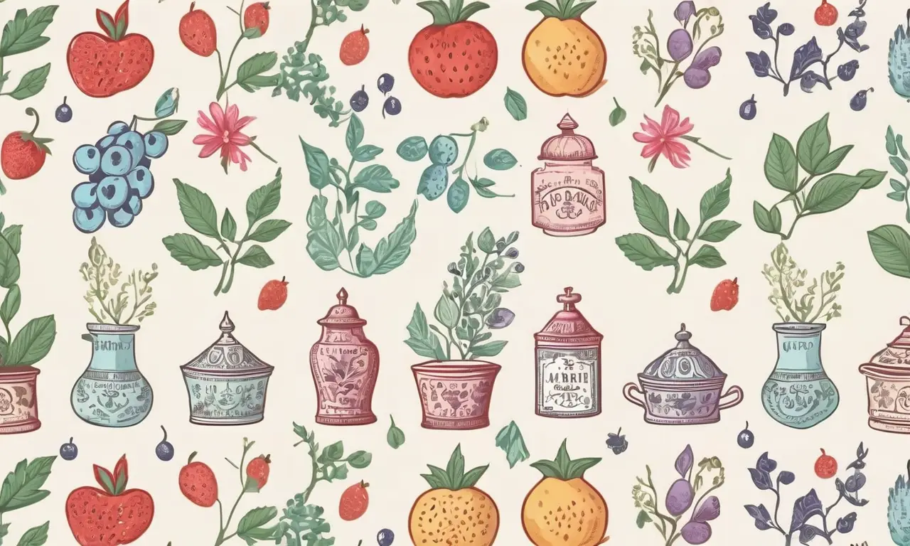 Motivos reales elegantes y colores pasteles se combinan con ilustraciones de frutas y patrones encantadores en un diseño que fusiona tradición y modernidad