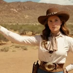Un homenaje al tema western vintage que celebra la fortaleza femenina a través de imágenes icónicas de Annie Oakley y escenas del Viejo Oeste